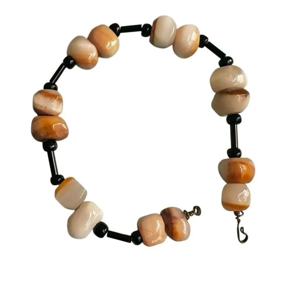 Vintage Banded Agate & Glass Bead Bracelet